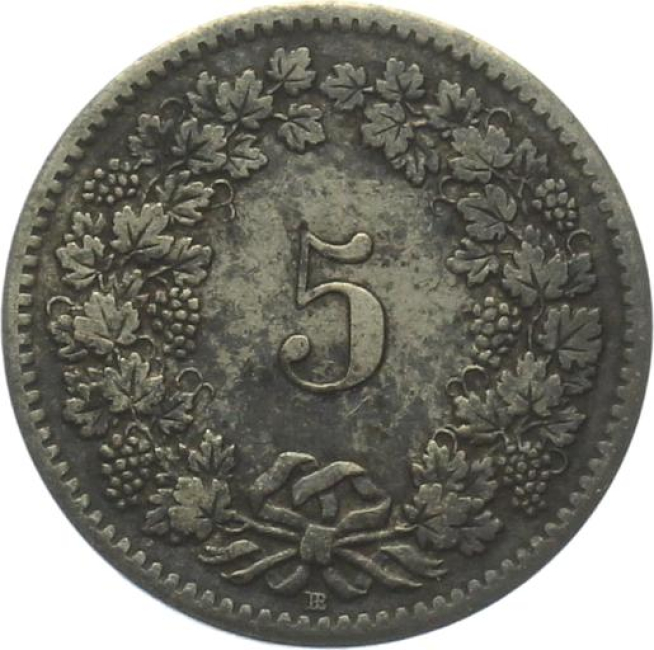 5 Rappen 1850 BB - vorzüglich, Patina